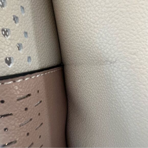 Mellow World Laser Cut Neutral Colorblock Cream Tan Large Tote Bag Purse Set - Picture 7 of 13